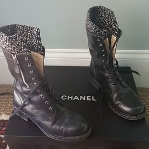 Chanel black biker boots